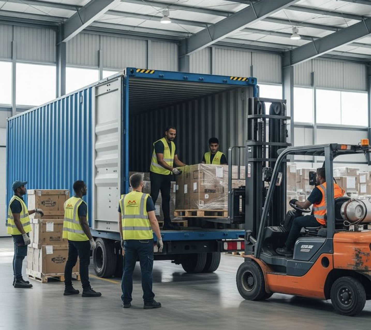 Equipment and cabins being delivered to a construction site